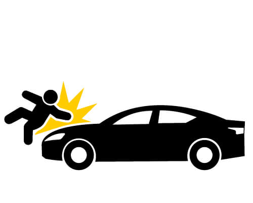 Illustration of a car accident with a person being hit by a car.